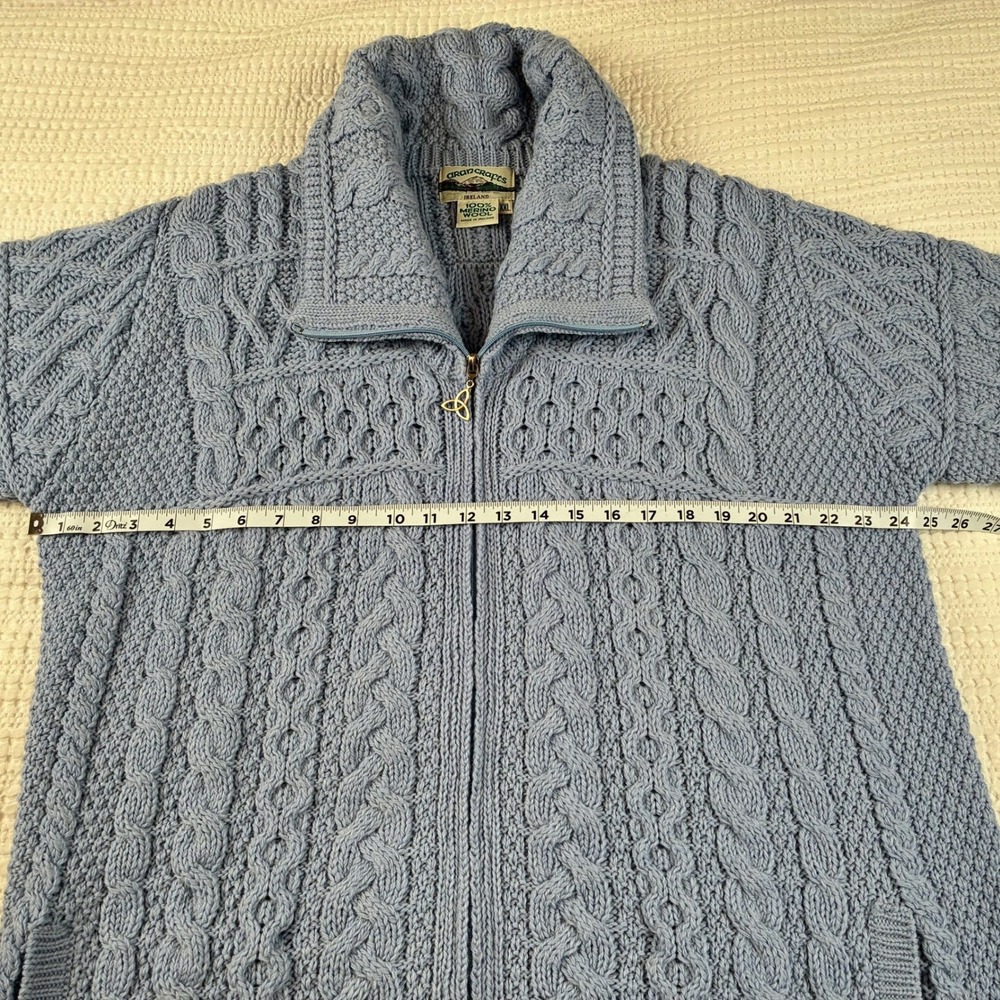 Aran Crafts Cardigan Double Collar‎ Zip Women XXL Light Blue 100% Merino Wool - Picture 10 of 13